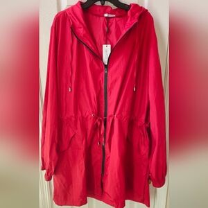 NWT In'Voland Women's Red Hooded Wind - Rain Jacket - Size 26W